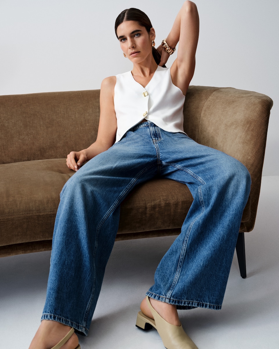 image 1 of F&F High Rise Wide Leg Jeans in Blue