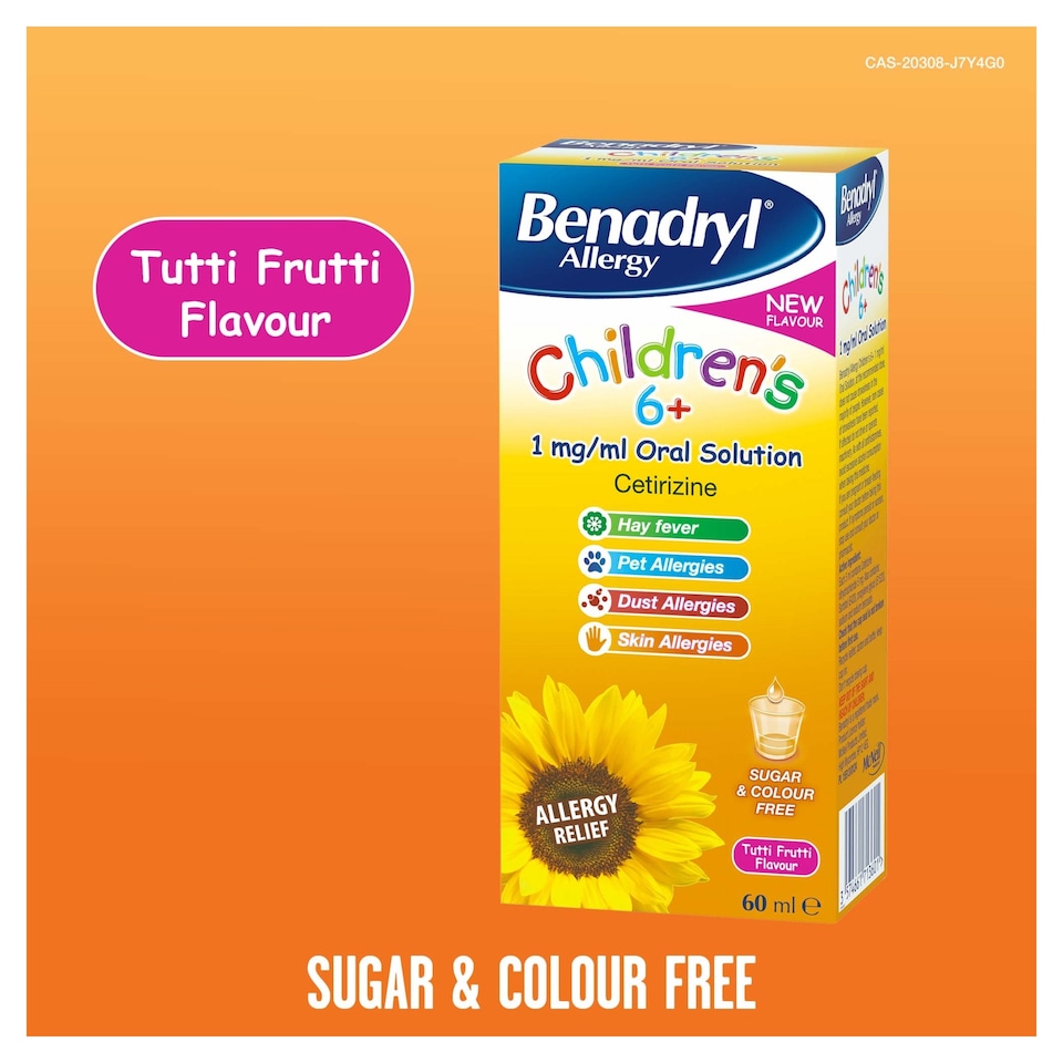 image 1 of BENADRYL ALLERGY CHILDRENS MEDICINE 6YR + TUTTI FRUTTI FLAVOUR 60ML