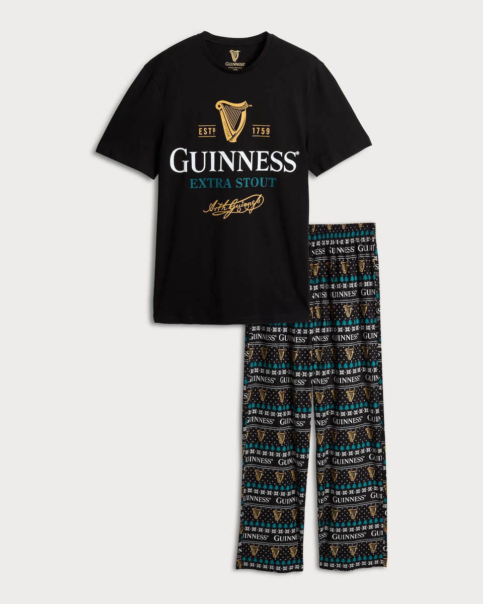 image 1 of Guinness Extra Stout Print T-Shirt and Bottoms Pyjamas in Black