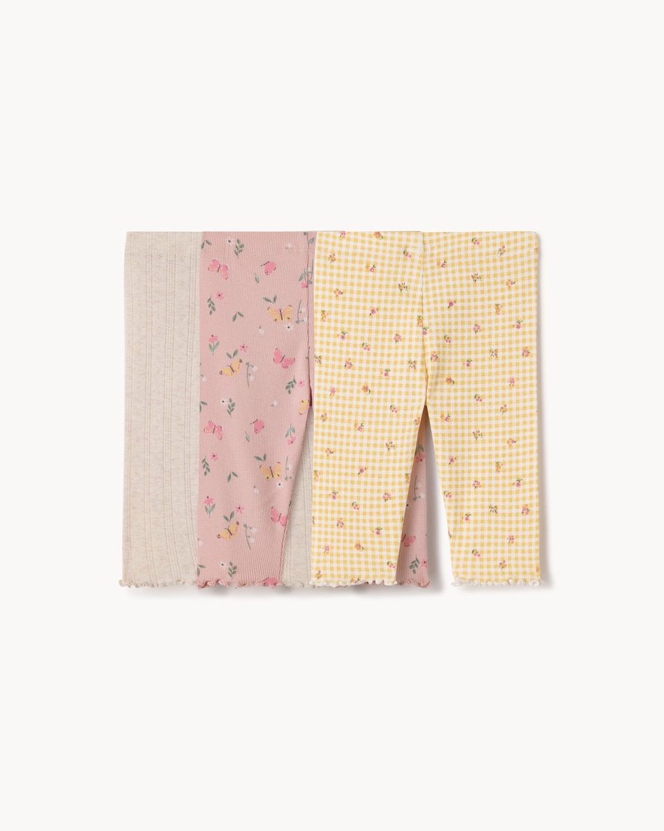 image 1 of F&F Baby 3-Pack Cotton Rich Printed Leggings in Multi