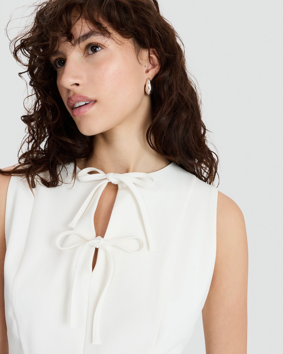image 1 of F&F Tie Front Sleeveless Blouse in Ivory