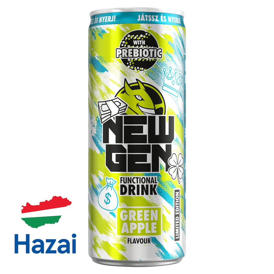 New Gen zöldalmaízű, koffeintartalmú, szénsavas, funkcionális ital 250 ml  1. kép
