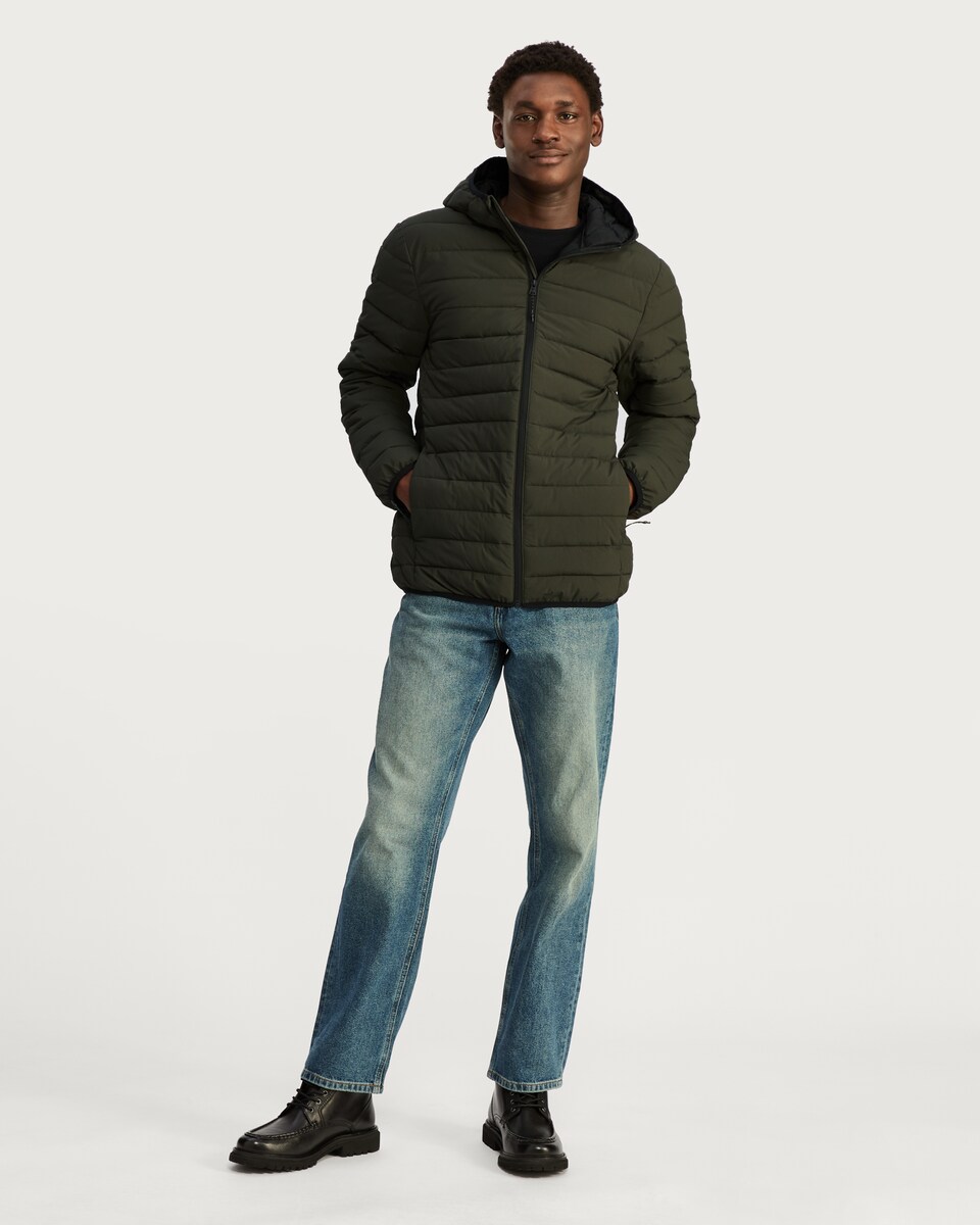 image 1 of F&F Hooded Shower Resistant Puffer Jacket in Khaki