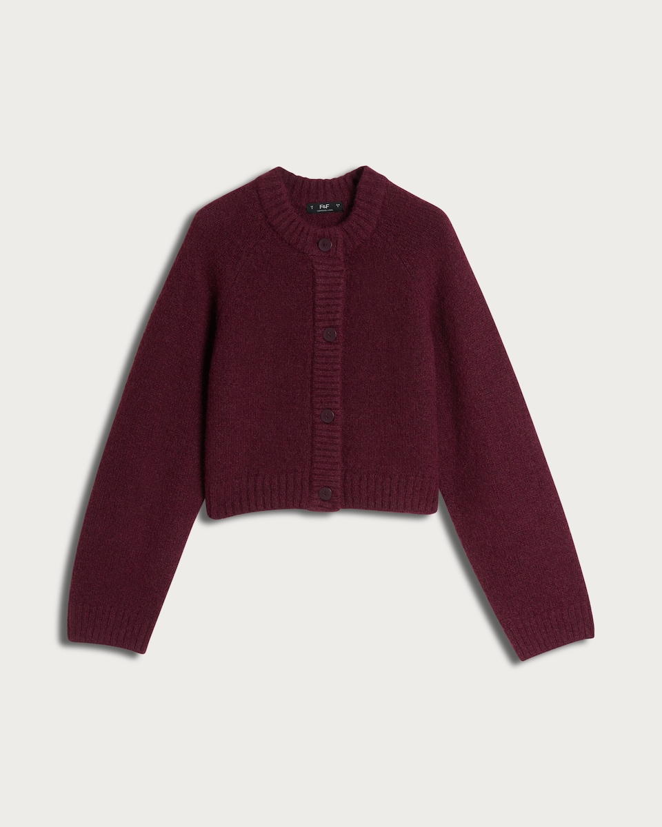 image 1 of F&F Knitted Button Front Cardigan with Wool in Burgundy