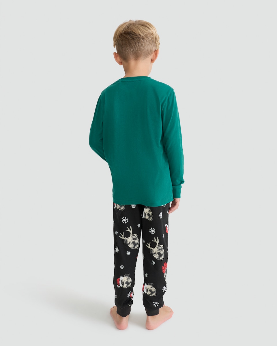 image 1 of F&F Boys Pure Cotton Happy Howlidays Top and Cuffed Joggers Pyjamas in Navy Multi