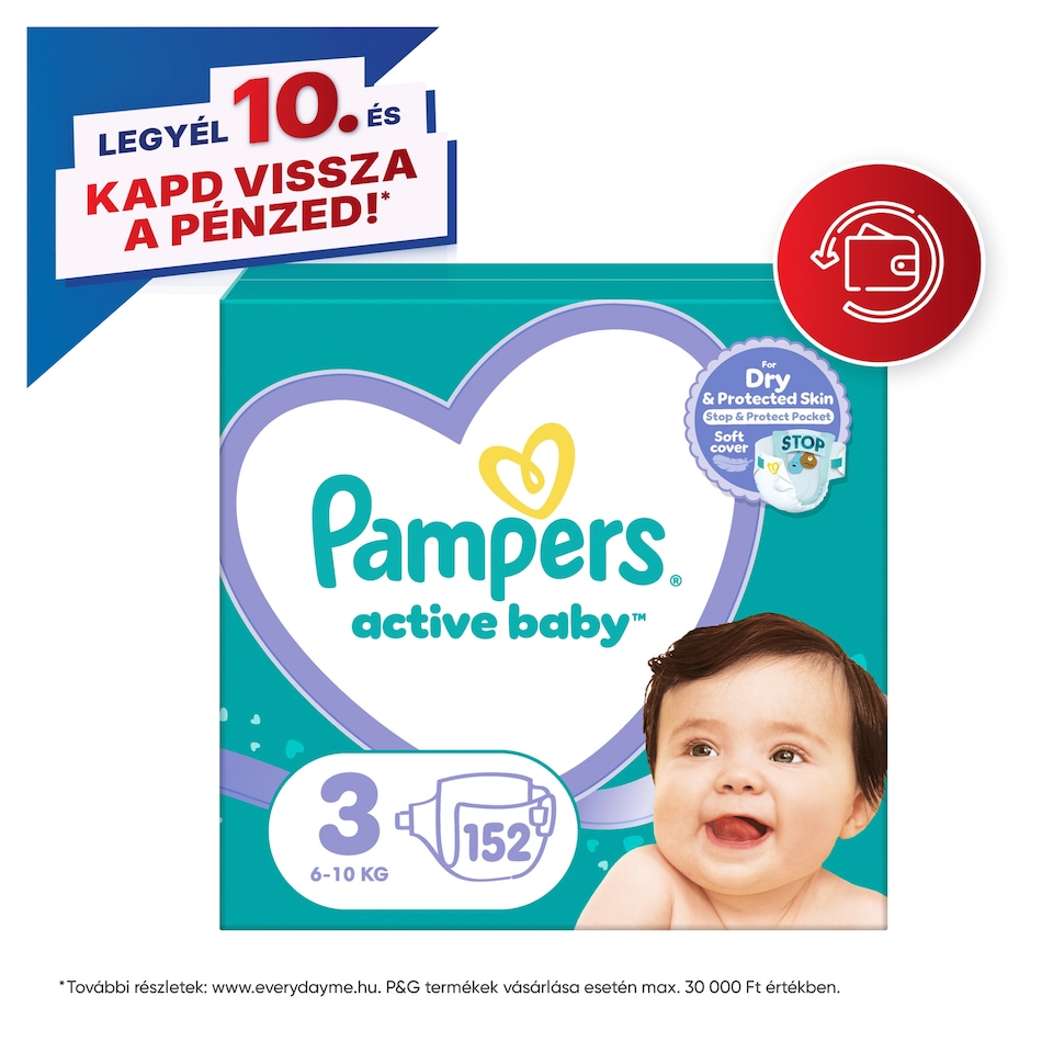 Pampers Active Baby Pelenka, Méret: 3, 152 db, 6kg-10kg  1. kép
