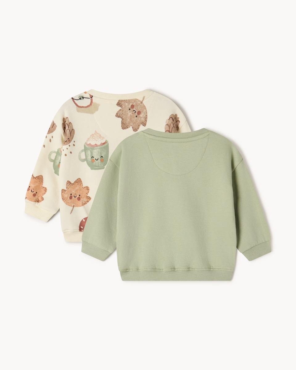 image 1 of F&F Baby 2-Pack Cotton Rich Woodland Print Sweatshirts in Neutral