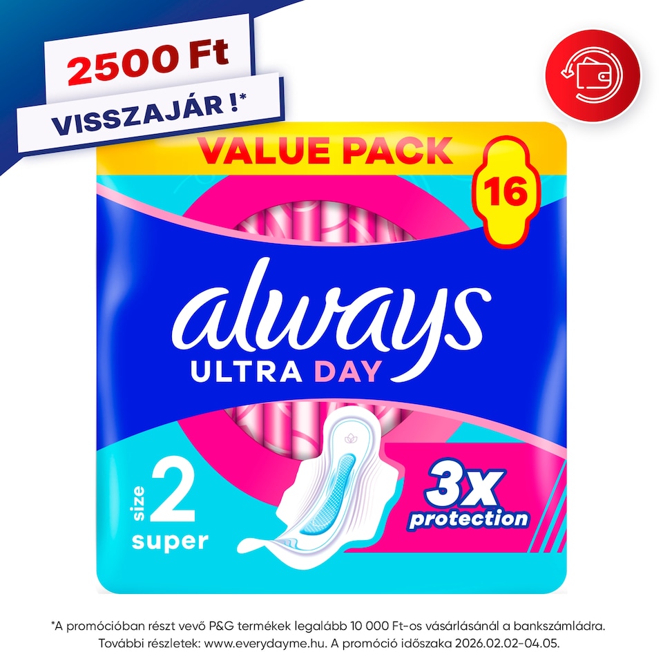 Always Ultra Day Super Egészségügyi Betét (2-es Méret) Szárnyas Betét x 16]  1. kép