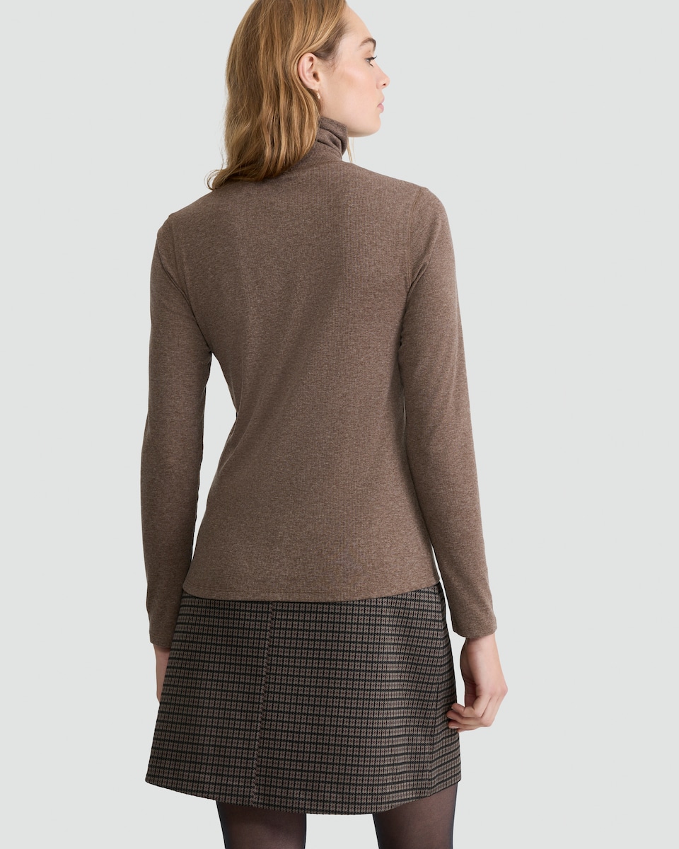 image 1 of F&F Ribbed Roll Neck Long Sleeved Top in Mink