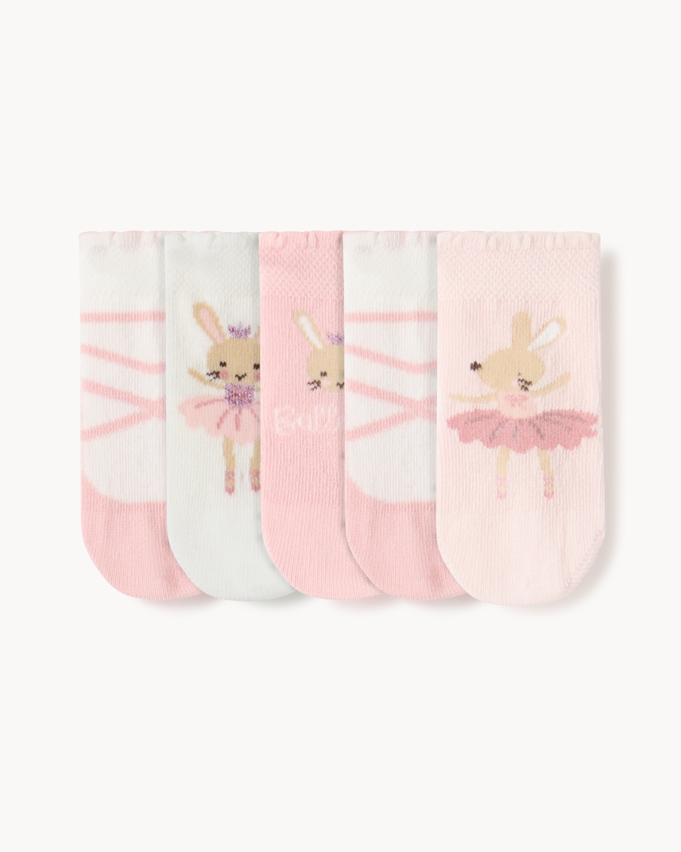 F&F Baby 5-Pack Cotton Rich Bunny Ballerina Ankle Socks in Multi