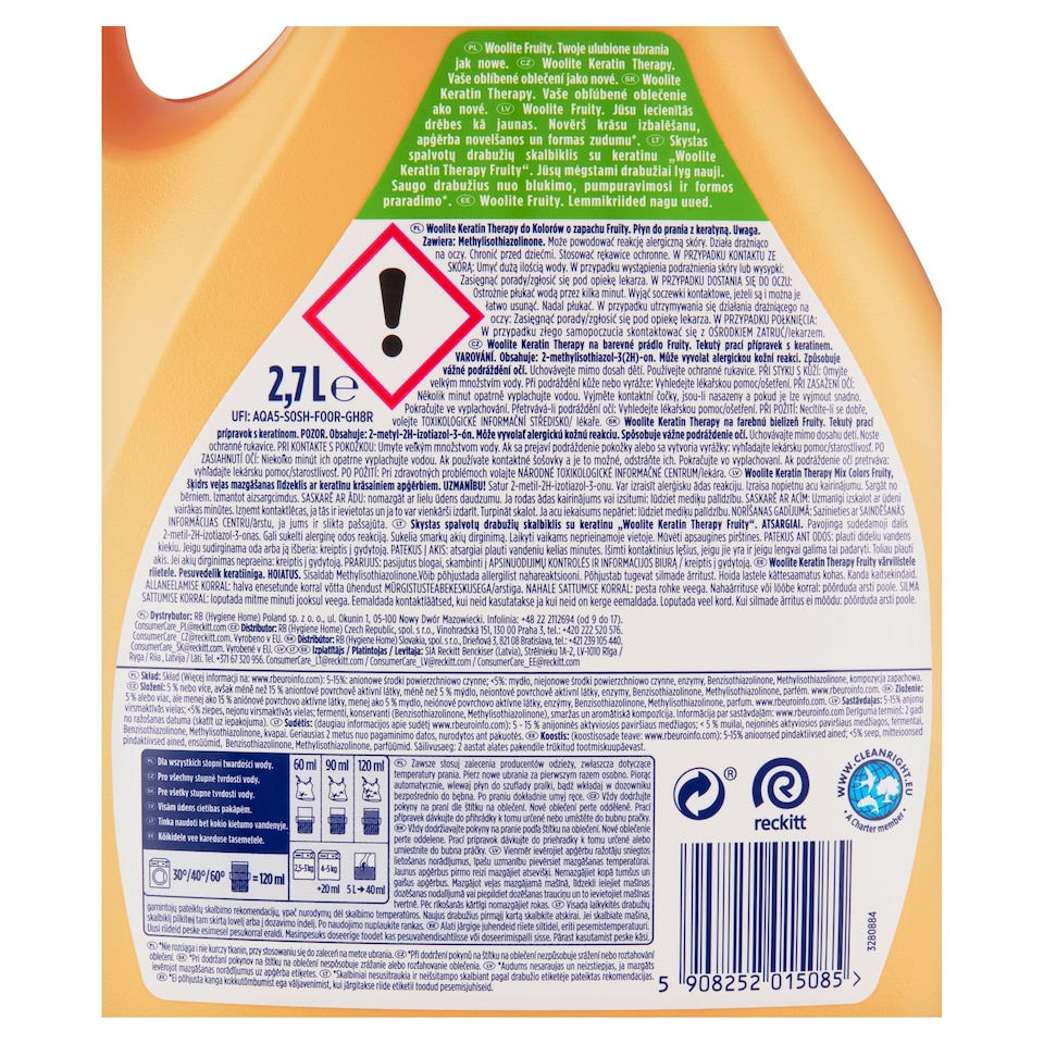 image 1 of Woolite Keratin Therapy Fruity tekutý prací prípravok s keratínom 45 praní 2,7 l