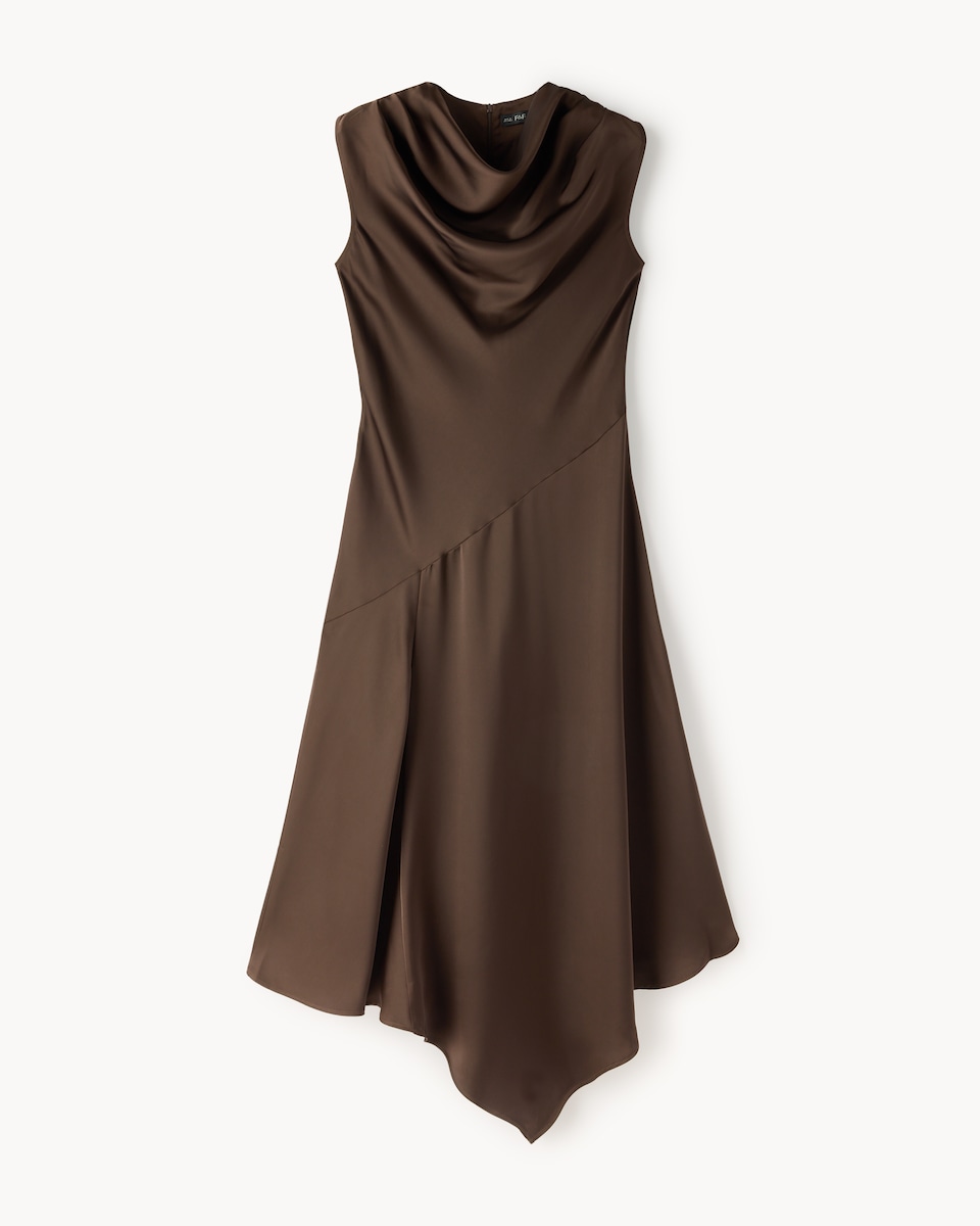 image 1 of F&F Satin Cowl Neck Midi Dress in Chocolate