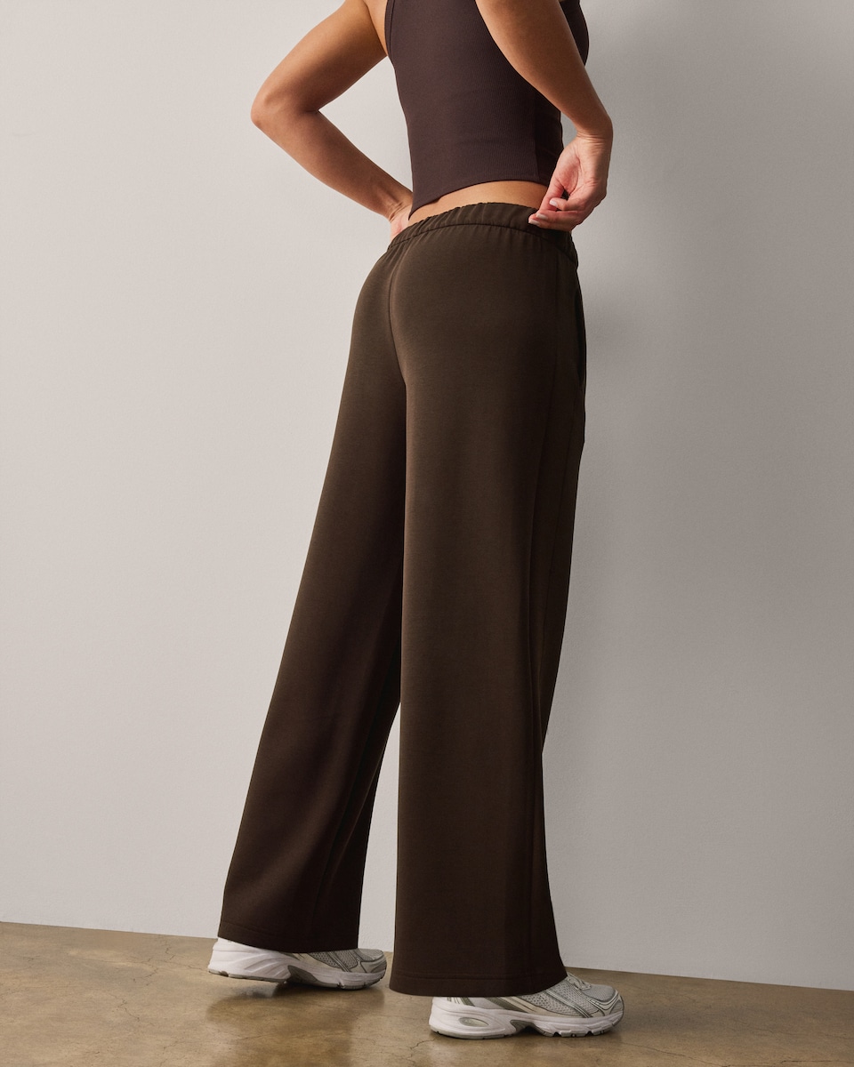 image 1 of F&F Active AFTERCLASS Fleece Backed Wide Leg Joggers in Chocolate