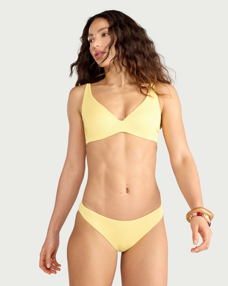 image 1 of F&F Ribbed High Leg Bikini Bottoms in Yellow