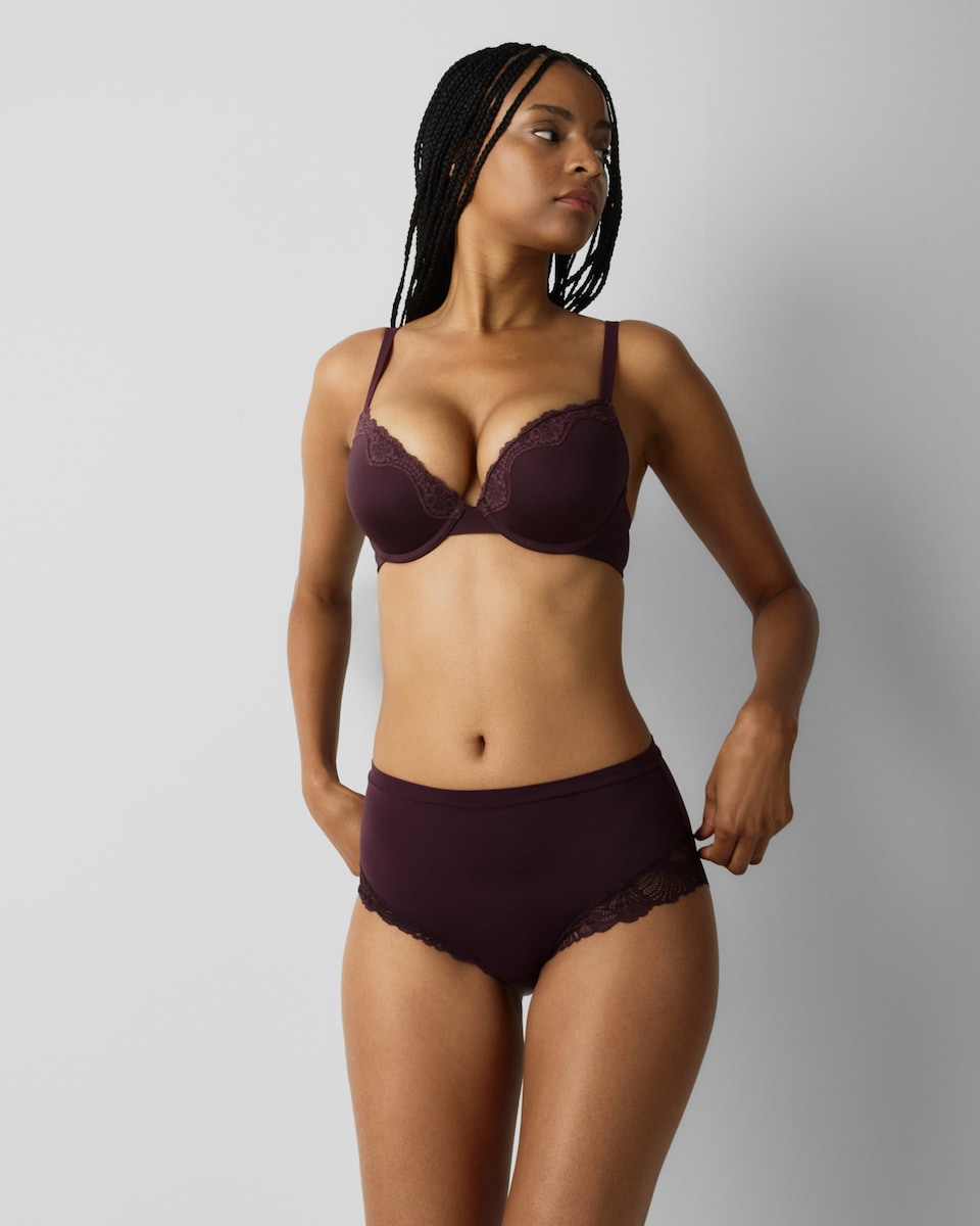 image 1 of F&F 3-Pack Lace Trim Full Briefs in Burgundy