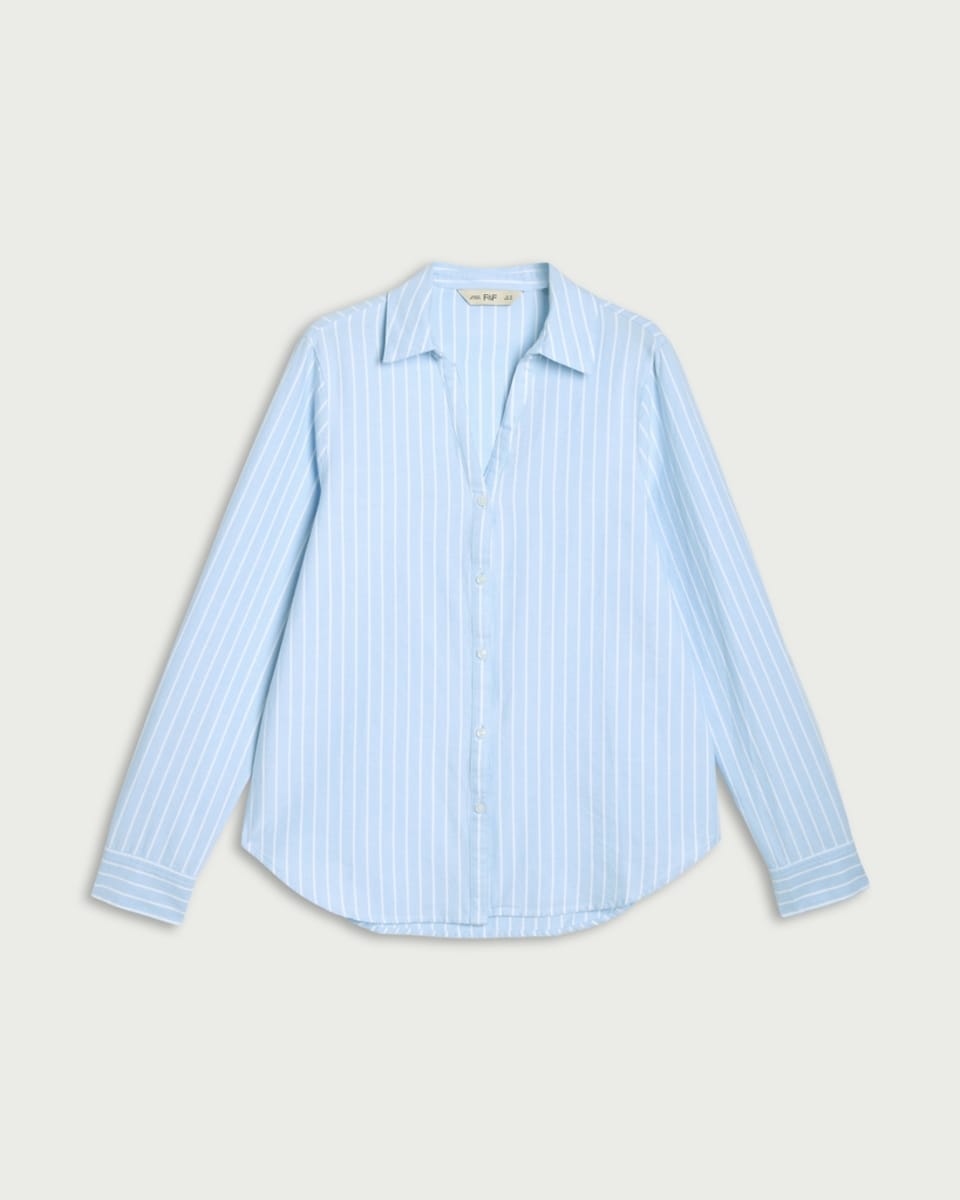 image 1 of F&F Pure Cotton Striped Shirt in Multi Blue