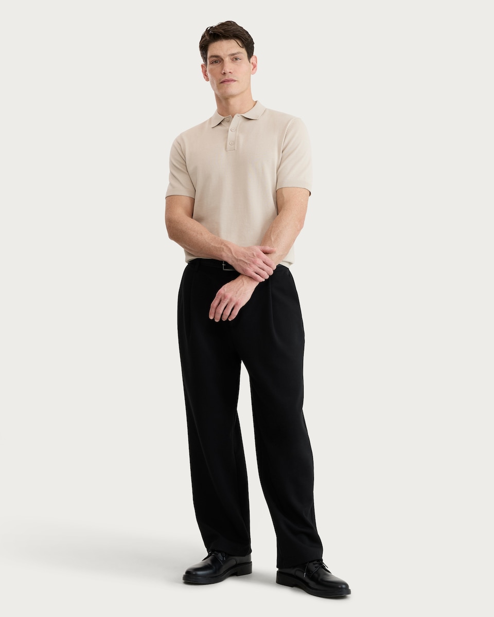 image 1 of F&F Pure Cotton Knitted Short Sleeved Polo Shirt in Neutral