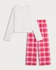 image 4 of F&F Girls Cotton Rich Lace Trim Top and Check Trousers Pyjamas in Cream Multi