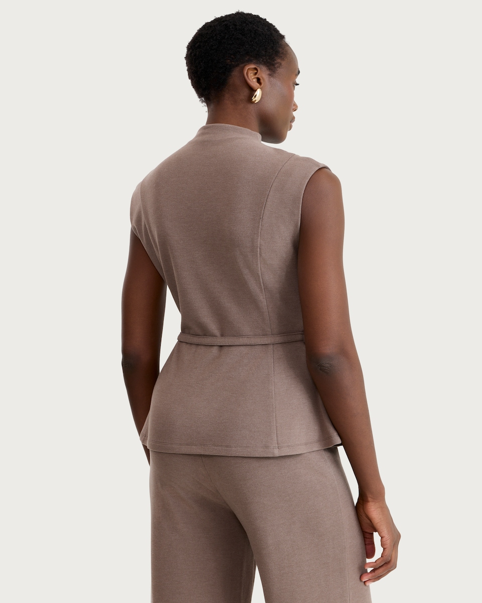 image 1 of F&F Belted Sleeveless Peplum Hem Co-ord Top in Mink