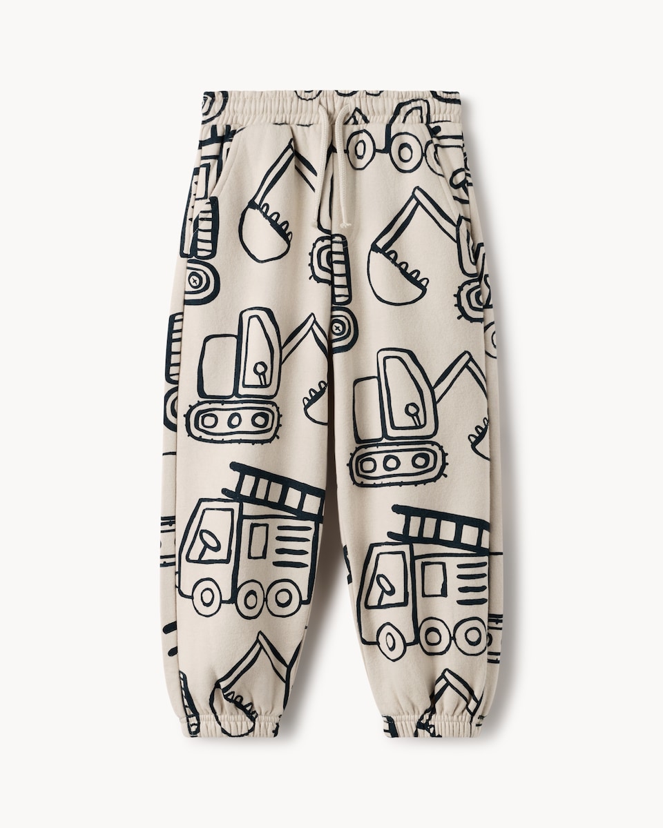 image 1 of F&F Boys Cotton Rich Vehicle Print Joggers in Stone