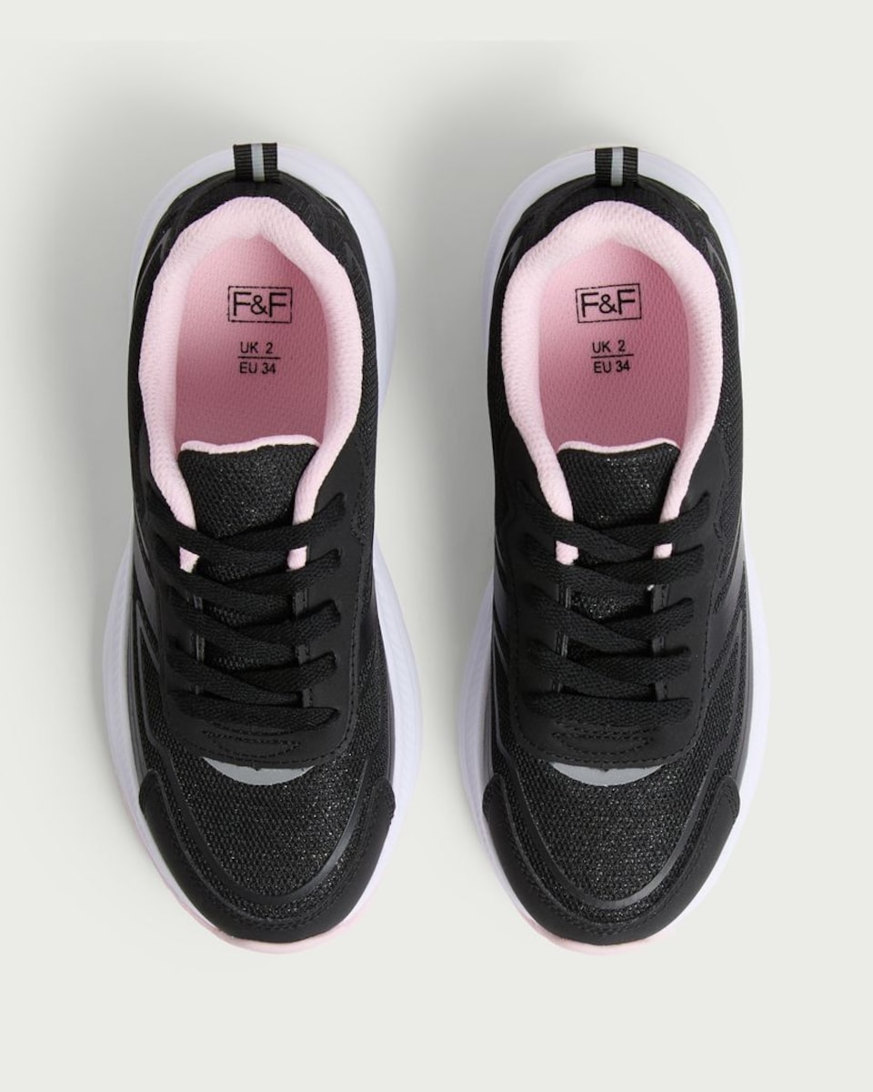 image 1 of F&F School Mesh Panel Lace Update Trainers in Black