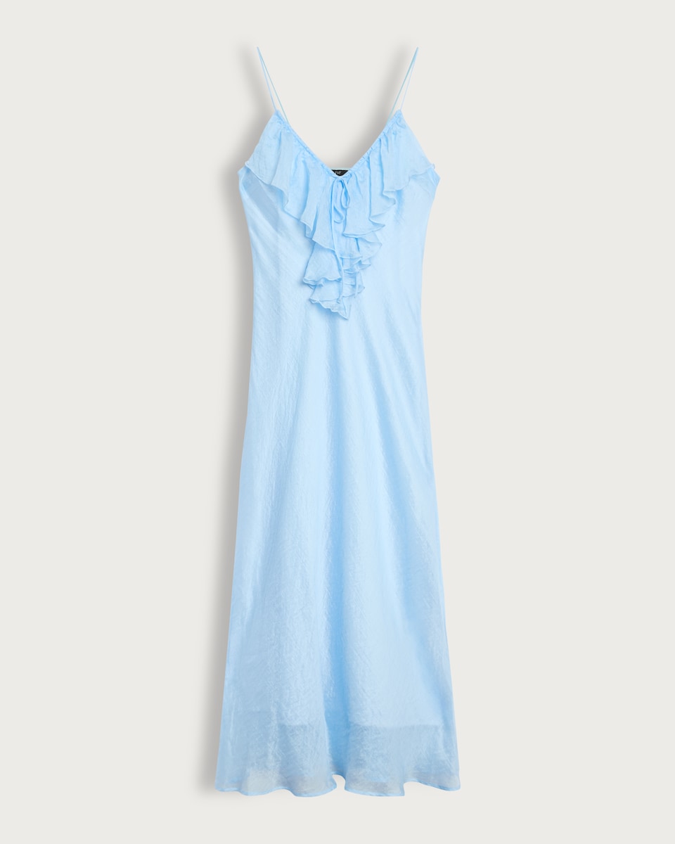 image 1 of F&F V Neck Ruffle Front Strappy Midi Dress in Blue
