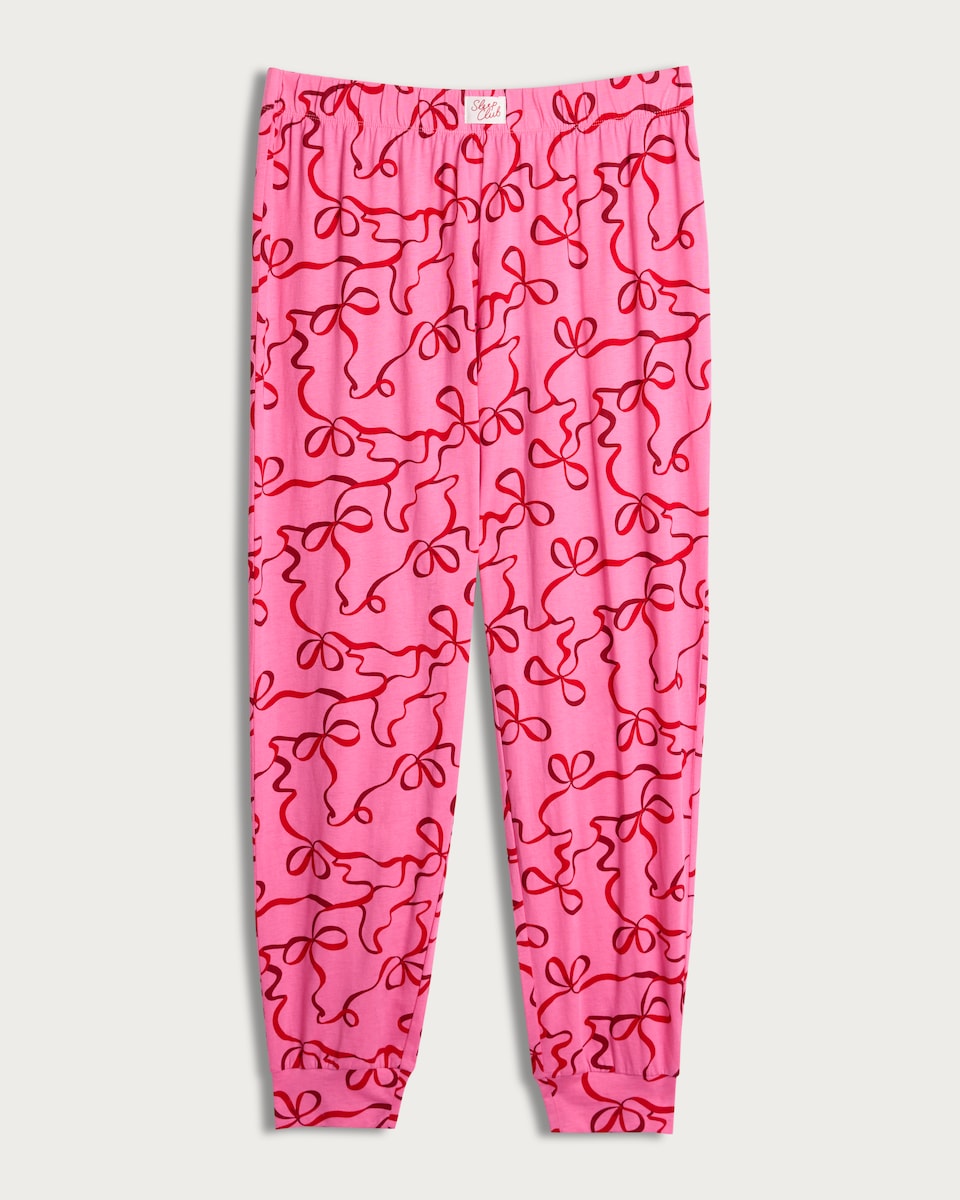 image 1 of F&F Pure Cotton Bow Print Pyjama Bottoms in Pink