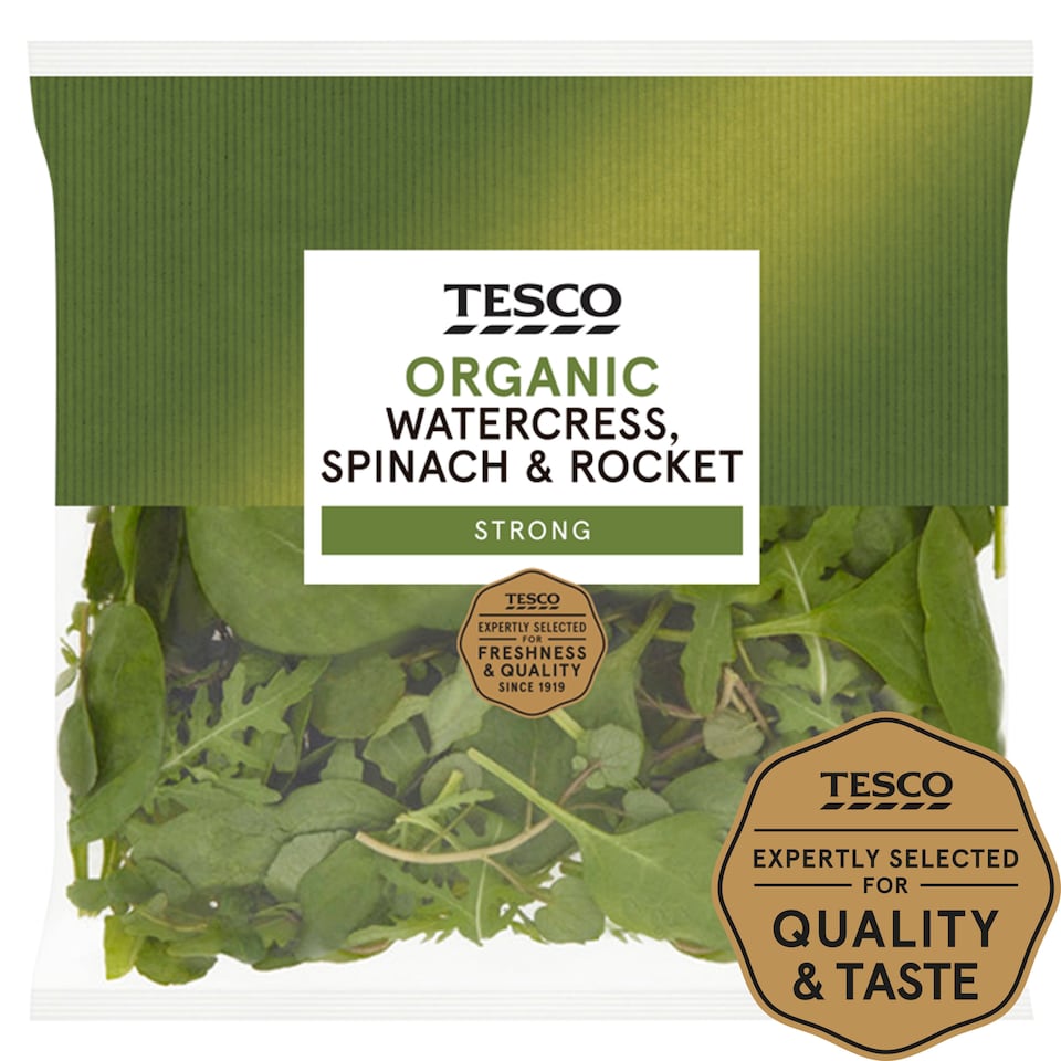 Tesco Organic Watercress Spinach & Rocket 80G
