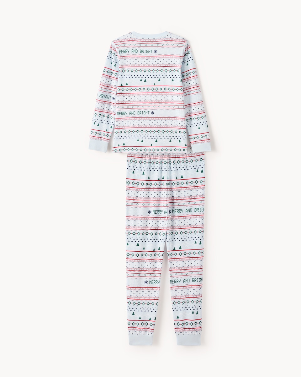image 1 of Christmas Unisex Pure Cotton Fair Isle Matching Family Pyjama Set in Blue