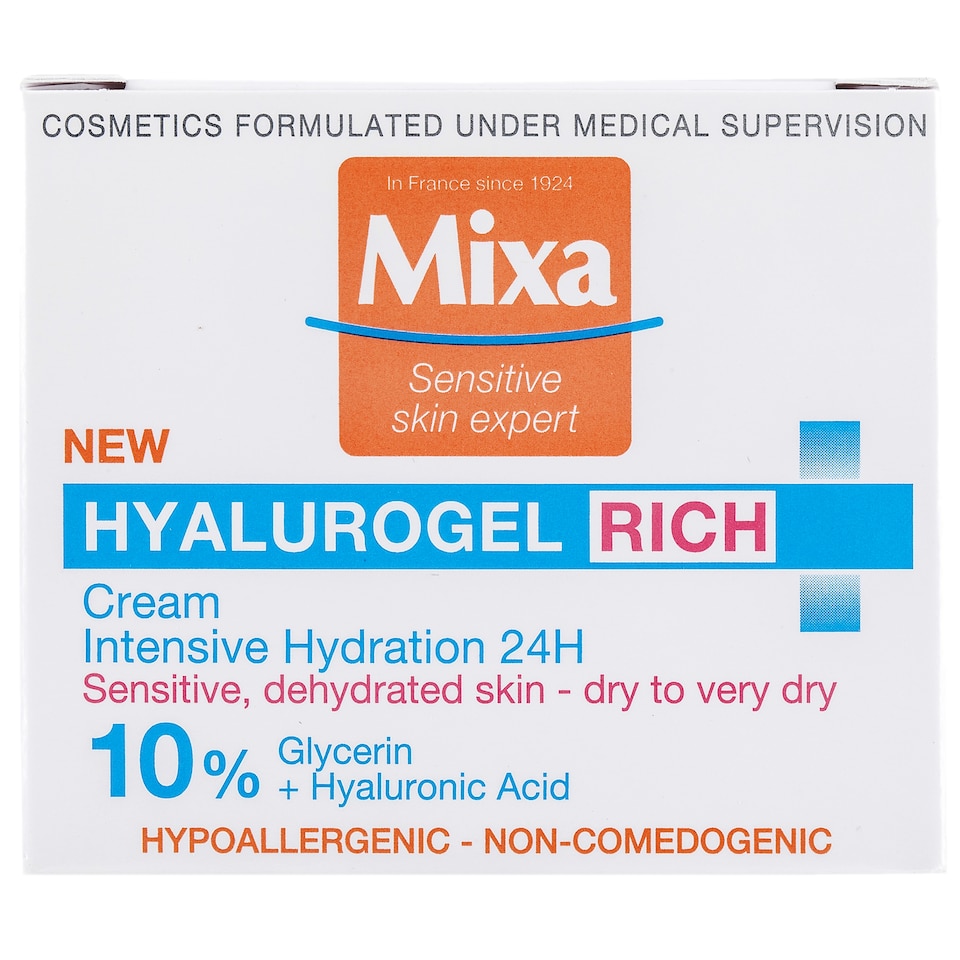 Mixa Hyalurogel Rich hialuronsavval gazdagított intenzíven hidratáló arcápoló, 50 ml