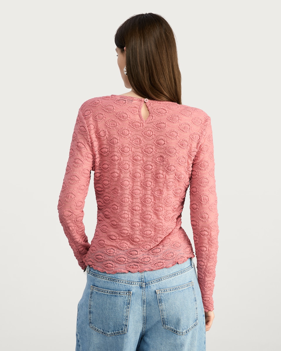 image 1 of F&F Lace Long Sleeved Top in Pink