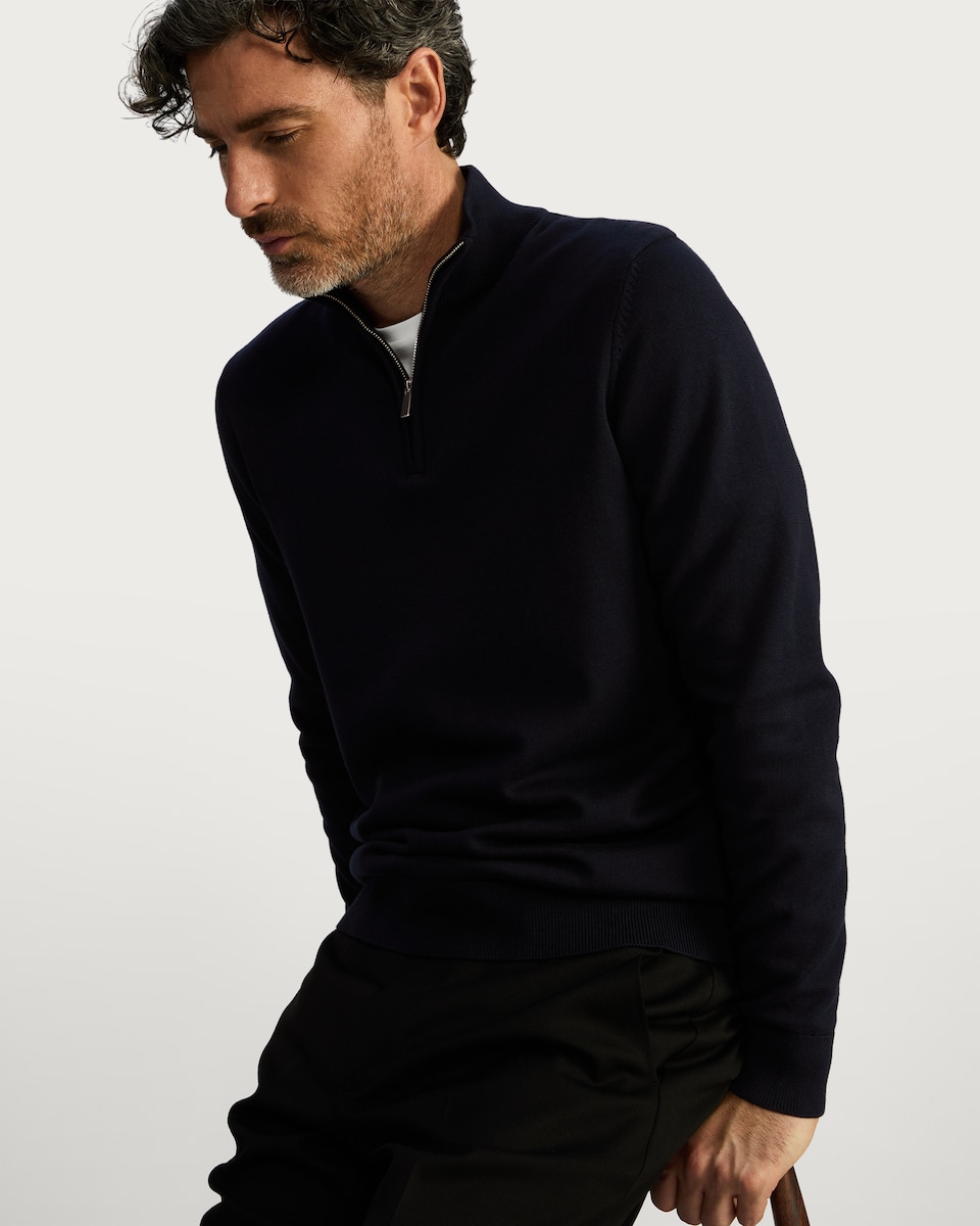 image 1 of F&F Pure Cotton Half Zip Knitted Jumper in Navy