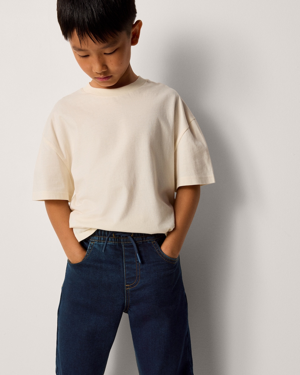 image 1 of F&F Boys Cotton Rich Pull On Jeans in Navy