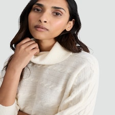 F&F Cable Knit Roll Neck Batwing Jumper with Wool in Cream