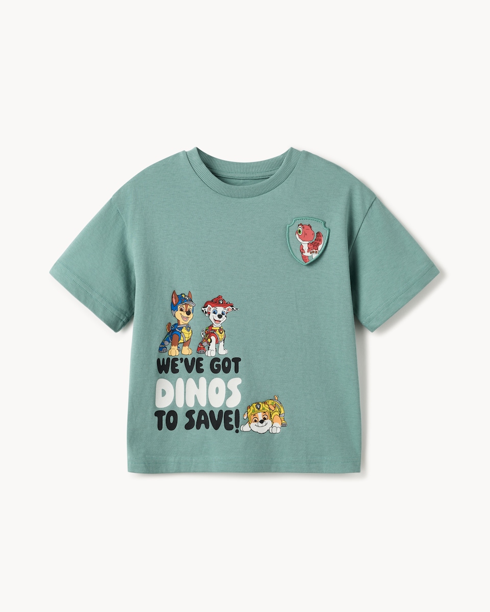 image 1 of Paw Patrol Pure Cotton Dino T-Shirt in Teal