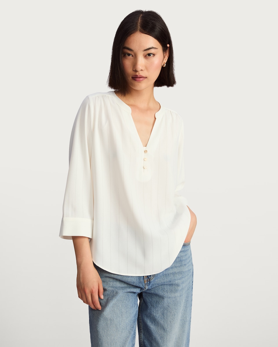 image 1 of F&F Striped V Neck Blouse in White