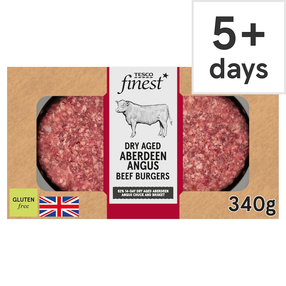 Tesco Finest Dry Aged Aberdeen Angus Beef Burgers 340G