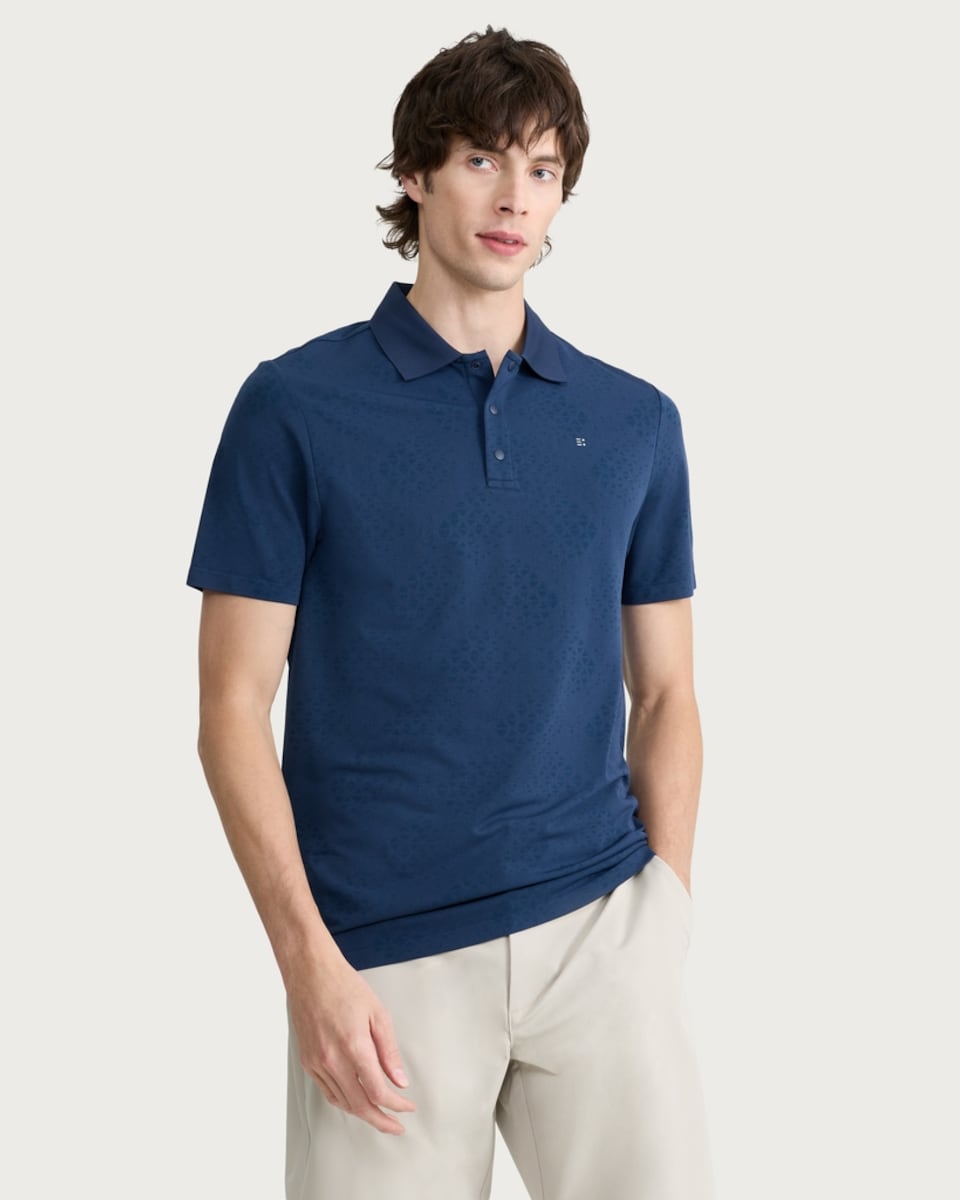 image 1 of F&F Active ULTRARUN Seam Free Patterned Polo Shirt in Navy