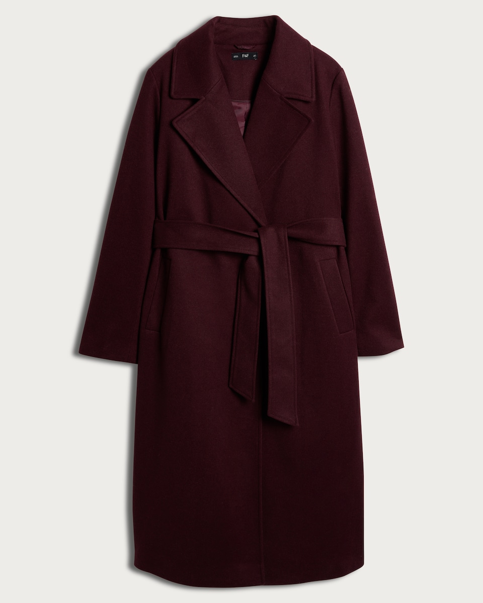 image 1 of F&F Belted Longline Coat in Purple