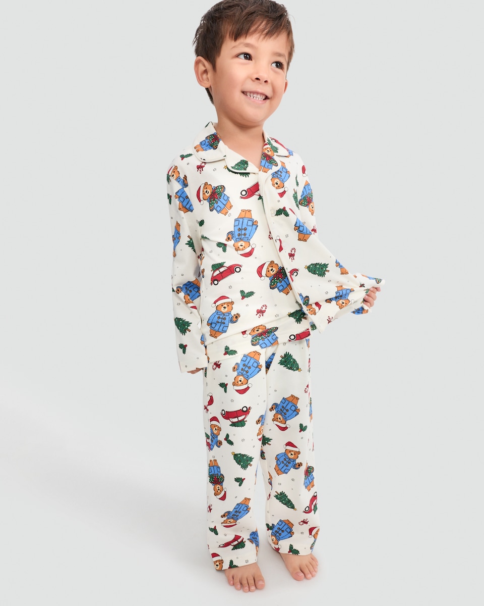 image 1 of Paddington Bear 2-Piece Pure Cotton Christmas Revere Shirt and Trousers Pyjamas Set in Multi