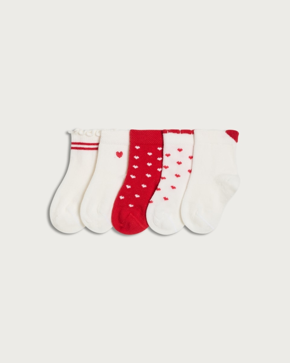 F&F Baby 5-Pack Cotton Rich Heart Print Ankle Socks in Multi