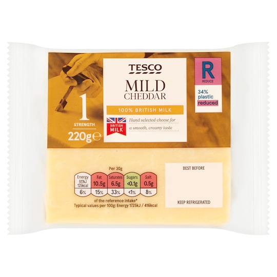 Tesco British Mild Cheddar Cheese 220G Tesco Groceries
