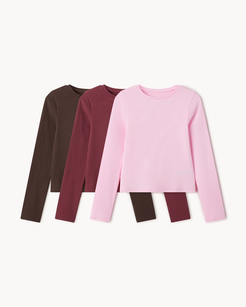 image 1 of F&F Girls 3-Pack Cotton Rich Ribbed Tops in Multi