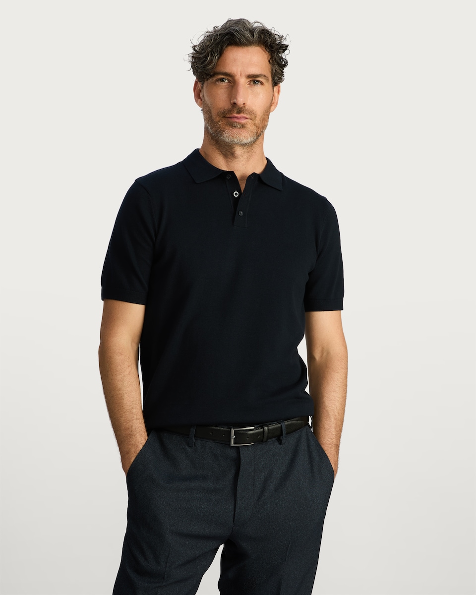 image 1 of F&F Pure Cotton Fine Knit Polo Shirt in Navy