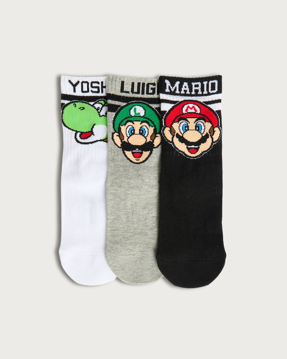 Super Mario 3-Pack Character Ankle Socks in Multi