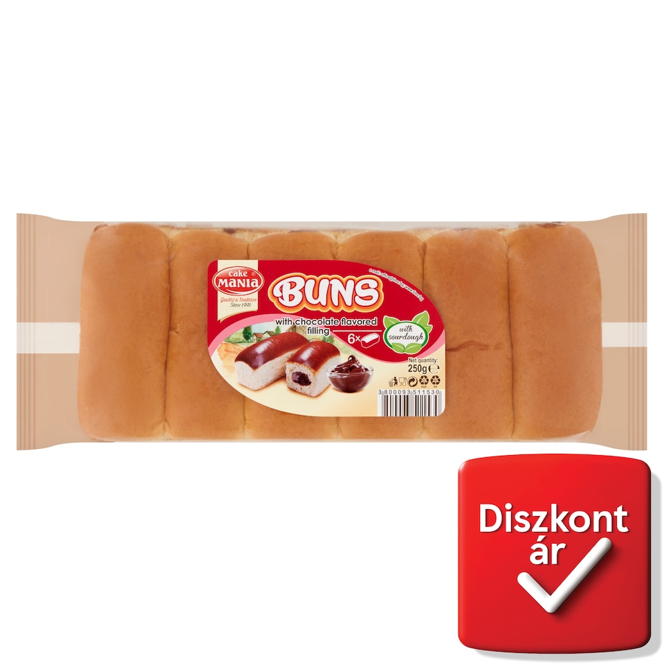 Cake Mania Buns csokoládé krémmel töltött molnárka kovásszal és csokoládés töltelékkel 6 db 250 g