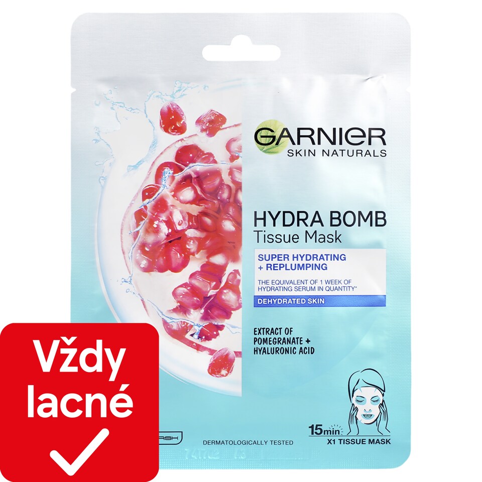 Garnier Skin Naturals hydratačná a vyplňujúca textilná maska s výťažkom z granatového jablka, 28 g