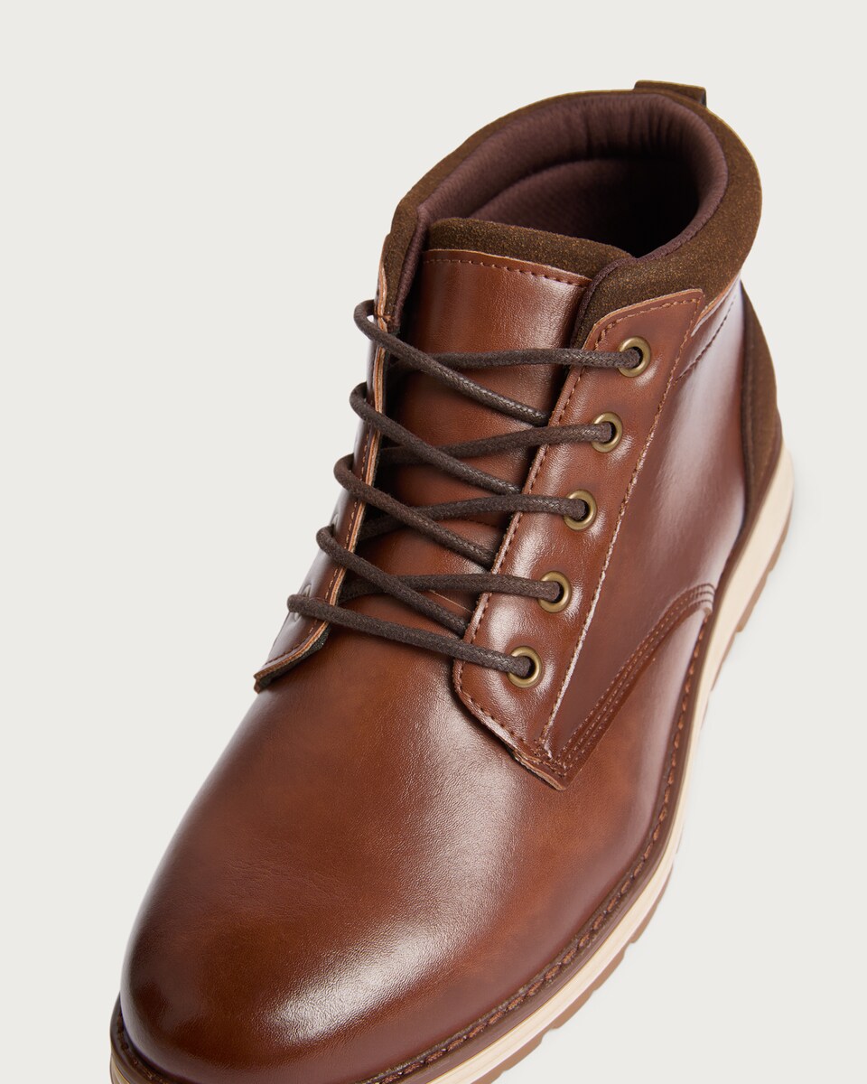 image 1 of F&F Faux Leather Lace Up Ankle Boots in Brown