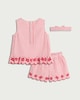 image 2 of F&F Baby 3-Piece Pure Cotton Striped Embroidered Vest, Shorts and Headband Set in Red