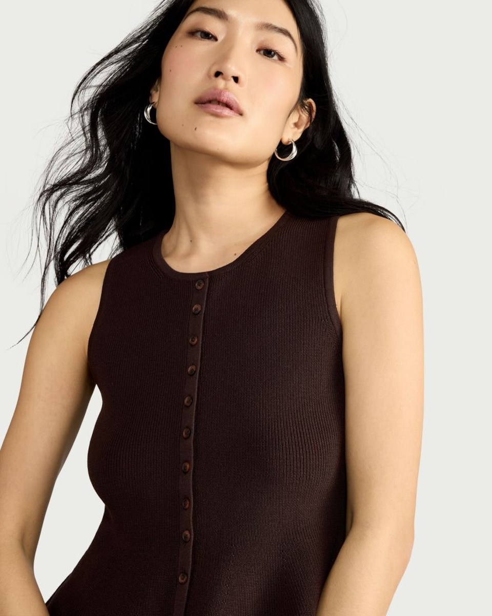 image 1 of F&F Button Front Peplum Hem Waistcoat in Chocolate